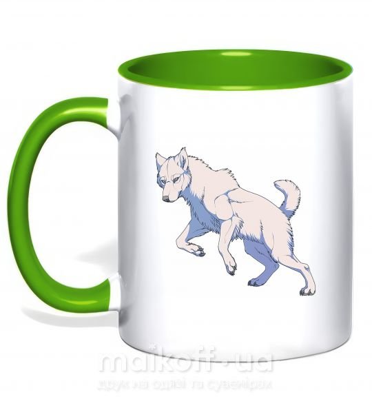 Чашка с цветной ручкой Розовый волк Зеленый фото