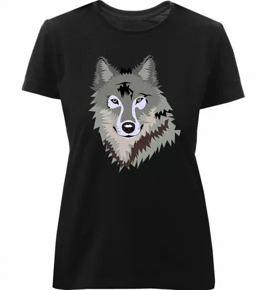 Женская премиум футболка Triangle wolf Черный фото