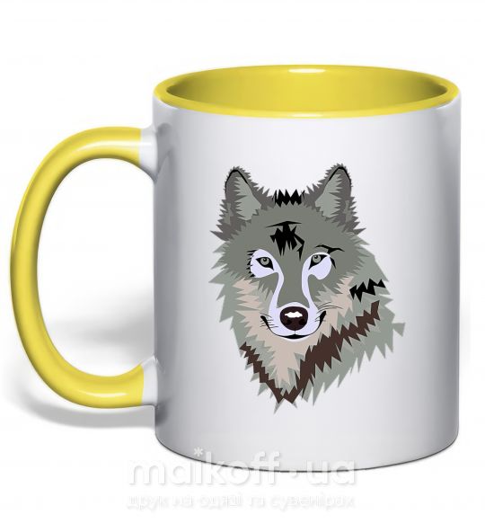 Чашка з кольоровою ручкою Triangle wolf Сонячно жовтий фото