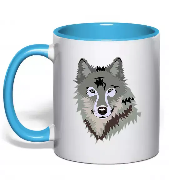 Чашка з кольоровою ручкою Triangle wolf Блакитний фото