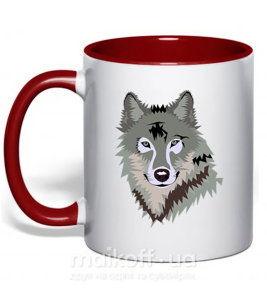 Чашка з кольоровою ручкою Triangle wolf Червоний фото