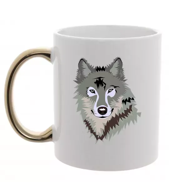 Чашка з кольоровою ручкою Triangle wolf Золото фото
