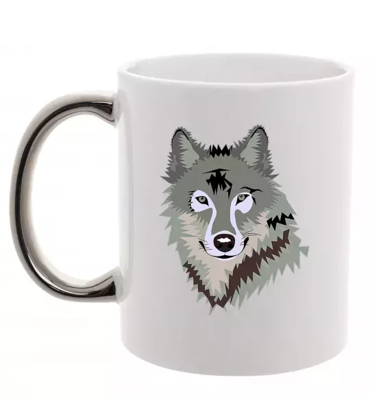 Чашка з кольоровою ручкою Triangle wolf Срібло фото