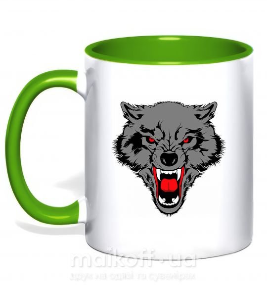 Чашка з кольоровою ручкою Grey wolf Зелений фото