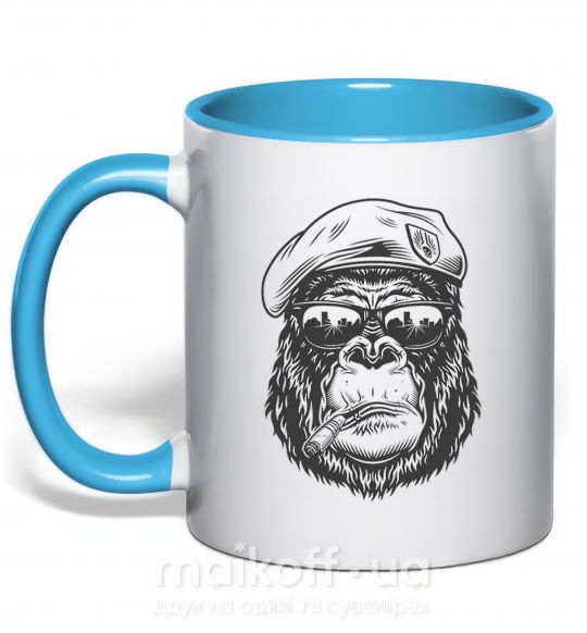 Чашка з кольоровою ручкою Gorilla sunglasses Блакитний фото