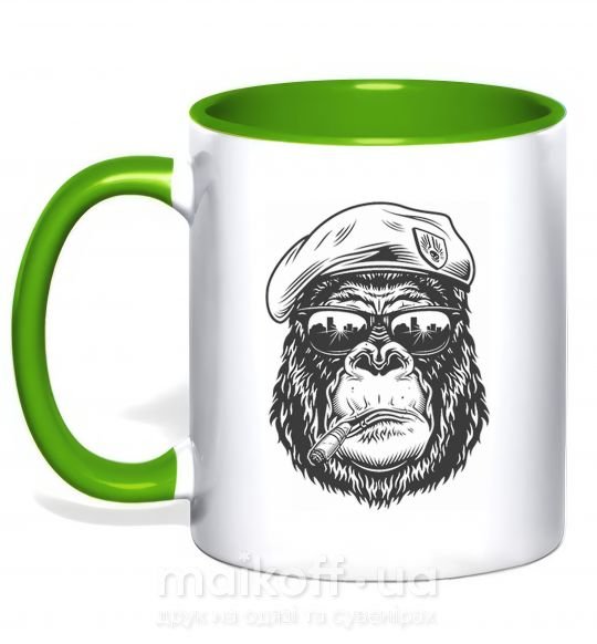 Чашка с цветной ручкой Gorilla sunglasses Зеленый фото