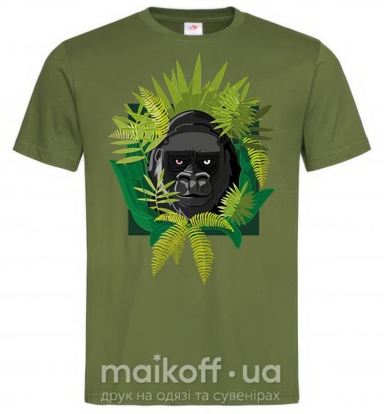 Мужская футболка Gorilla in the woods Оливковый фото