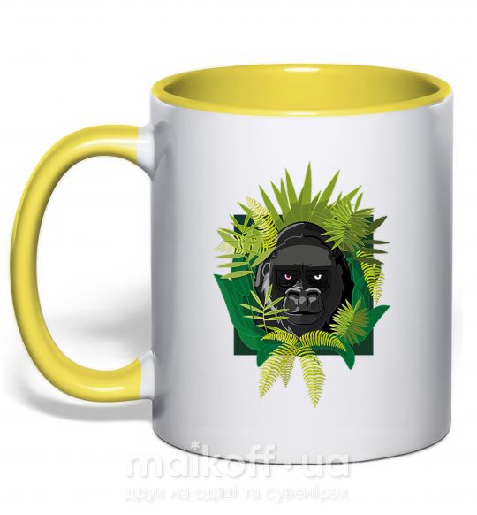 Чашка з кольоровою ручкою Gorilla in the woods Сонячно жовтий фото