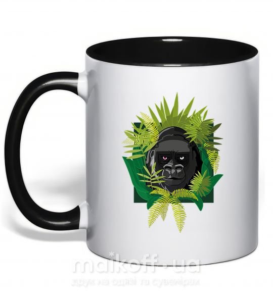 Чашка з кольоровою ручкою Gorilla in the woods Чорний фото