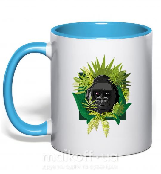 Чашка з кольоровою ручкою Gorilla in the woods Блакитний фото