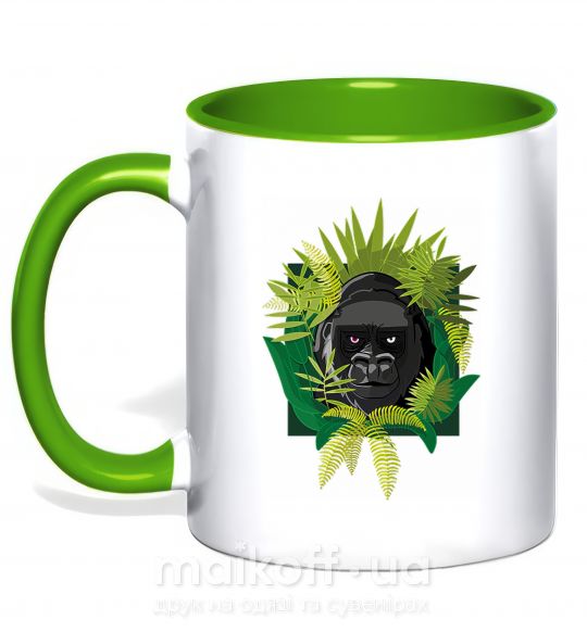 Чашка з кольоровою ручкою Gorilla in the woods Зелений фото