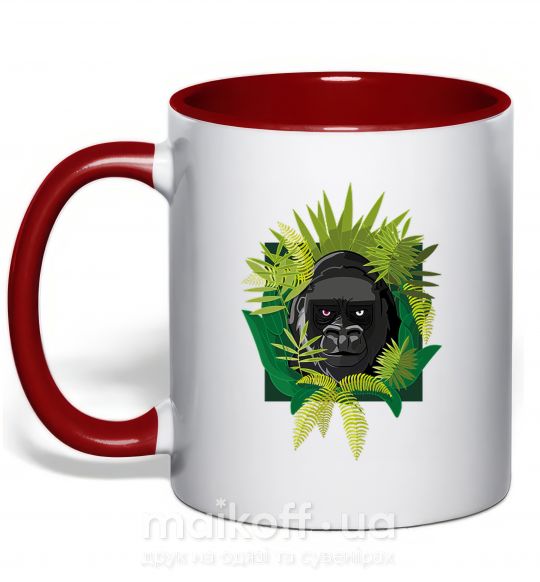 Чашка з кольоровою ручкою Gorilla in the woods Червоний фото