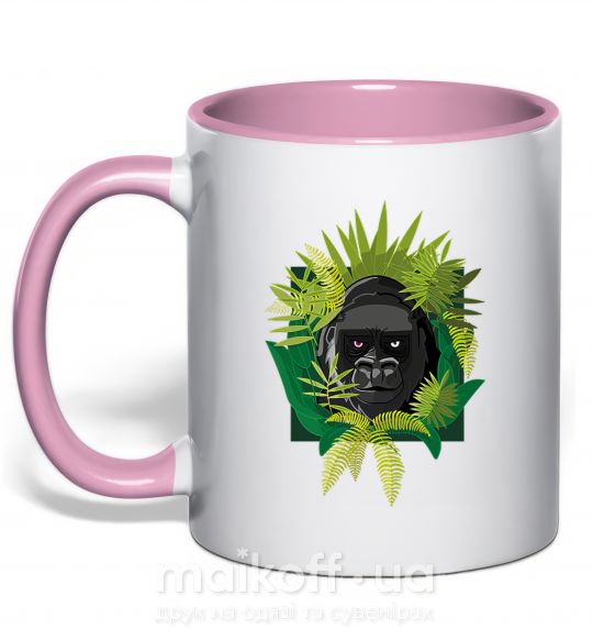 Чашка з кольоровою ручкою Gorilla in the woods Ніжно рожевий фото