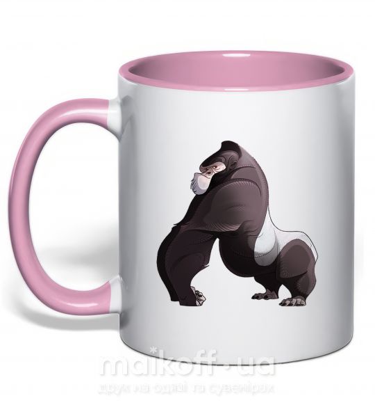 Чашка з кольоровою ручкою Big gorilla Ніжно рожевий фото