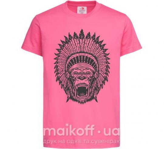 Детская футболка Горилла индианец Ярко-розовый фото