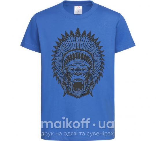 Детская футболка Горилла индианец Ярко-синий фото