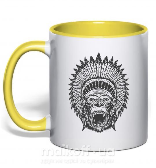 Чашка с цветной ручкой Горилла индианец Солнечно желтый фото