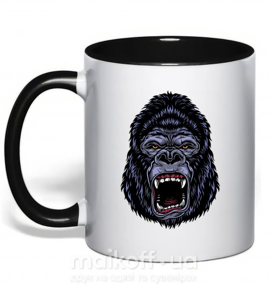 Чашка з кольоровою ручкою Screaming gorilla Чорний фото