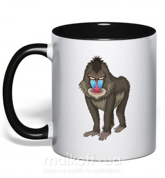 Чашка с цветной ручкой Хитрая обезьяна Черный фото