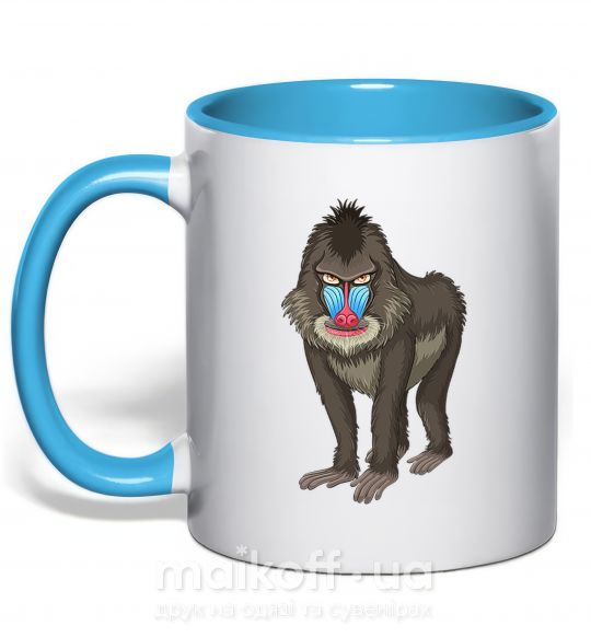 Чашка з кольоровою ручкою Хитрая обезьяна Блакитний фото