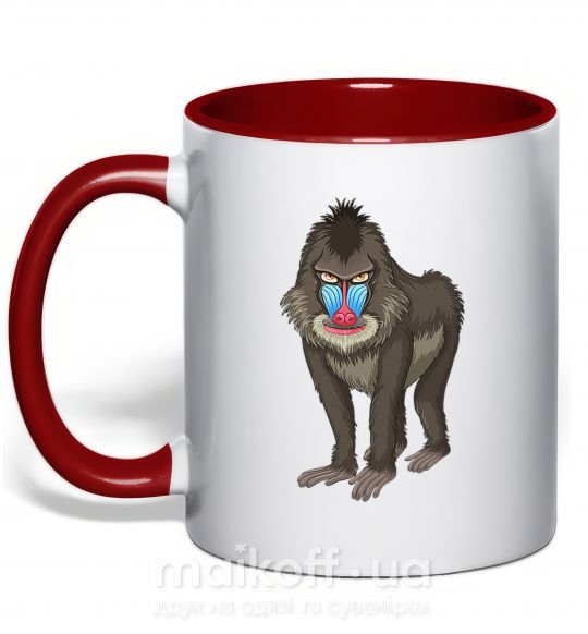 Чашка з кольоровою ручкою Хитрая обезьяна Червоний фото