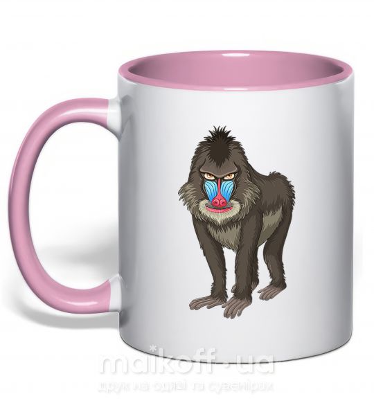 Чашка з кольоровою ручкою Хитрая обезьяна Ніжно рожевий фото