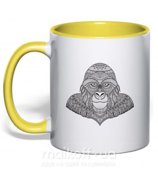 Чашка с цветной ручкой Детализированная обезьяна Солнечно желтый фото