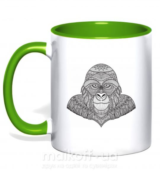 Чашка с цветной ручкой Детализированная обезьяна Зеленый фото