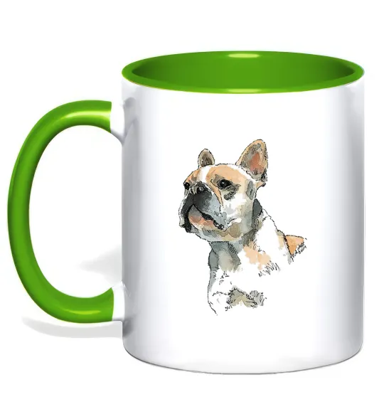 Чашка з кольоровою ручкою Бульдог Лаймовий фото