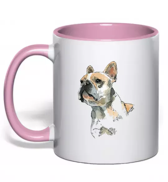 Чашка з кольоровою ручкою Бульдог Ніжно рожевий фото