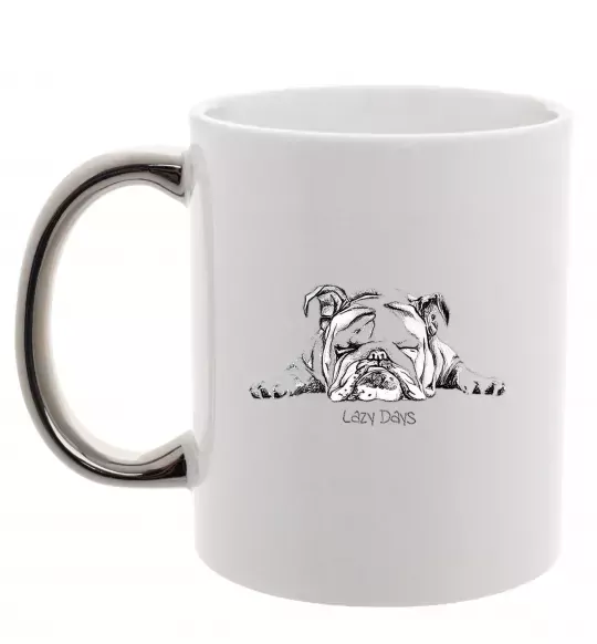 Чашка з кольоровою ручкою Бульдог спить Срібло фото