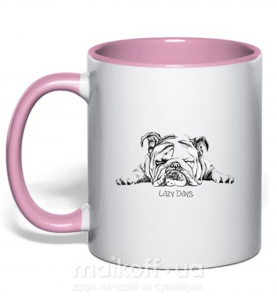 Чашка з кольоровою ручкою Спящий бульдог Ніжно рожевий фото