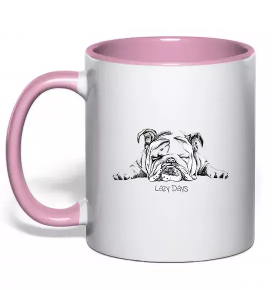 Чашка з кольоровою ручкою Бульдог спить Ніжно рожевий фото