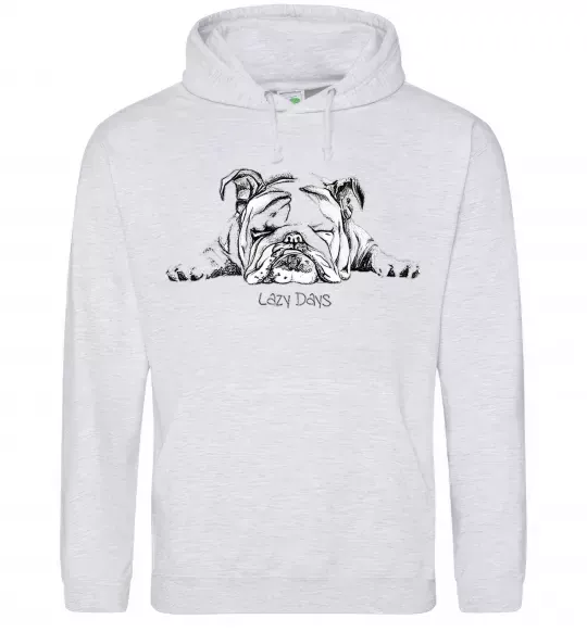 Мужская толстовка (худи) Бульдог спить Серый меланж фото