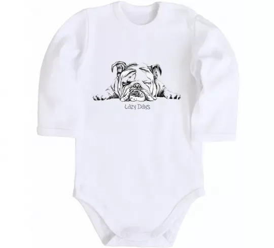 Детский боди Бульдог спить Белый фото