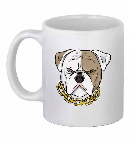 Чашка керамічна Бульдог з ланцюгом Білий фото