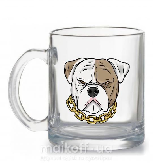 Чашка стеклянная Бульдог с цепью Прозрачный фото