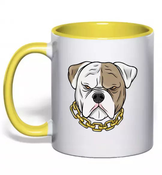 Чашка з кольоровою ручкою Бульдог з ланцюгом Сонячно жовтий фото