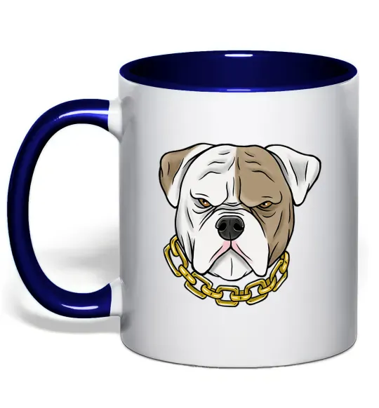 Чашка з кольоровою ручкою Бульдог з ланцюгом Глибокий темно-синій фото