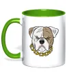 Чашка з кольоровою ручкою Бульдог з ланцюгом Лаймовий фото