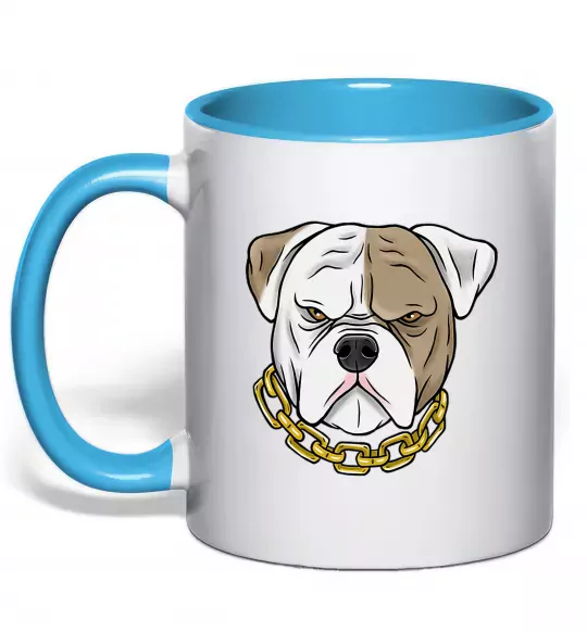 Чашка з кольоровою ручкою Бульдог з ланцюгом Блакитний фото