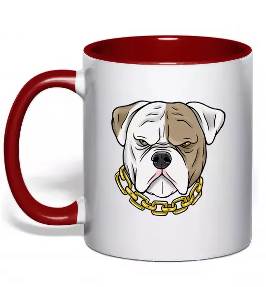 Чашка з кольоровою ручкою Бульдог з ланцюгом Червоний фото