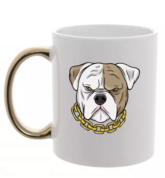 Чашка з кольоровою ручкою Бульдог з ланцюгом Золото фото