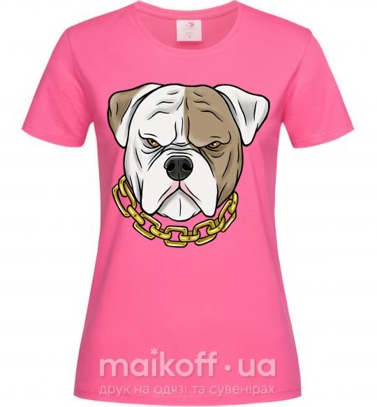 Жіноча футболка Бульдог с цепью Яскраво-рожевий фото