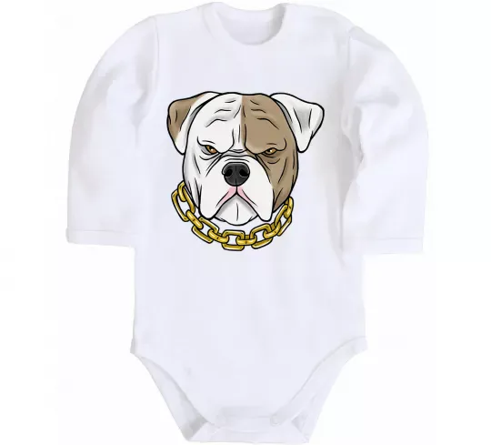 Дитячий бодік Бульдог з ланцюгом Білий фото