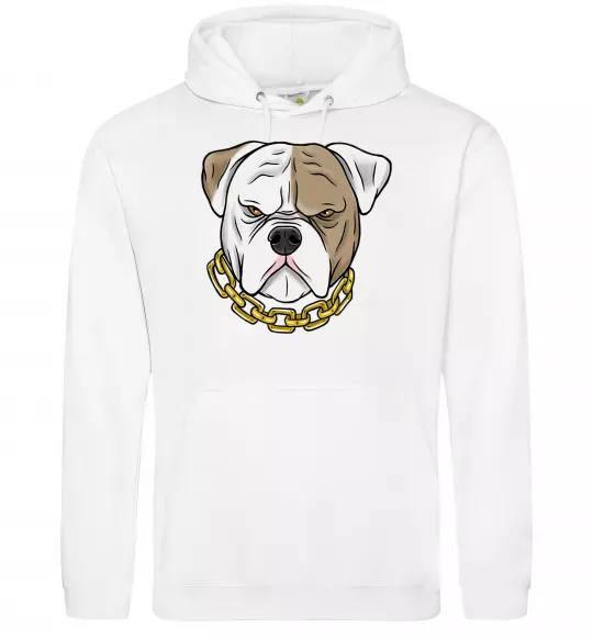 Мужская толстовка (худи) Бульдог з ланцюгом Белый фото