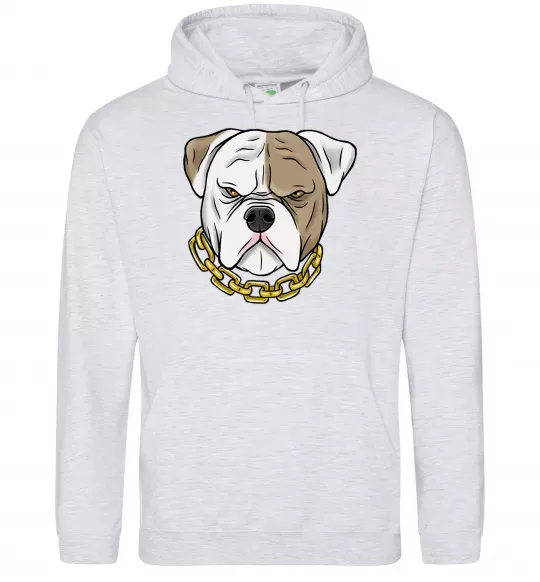 Мужская толстовка (худи) Бульдог з ланцюгом Серый меланж фото