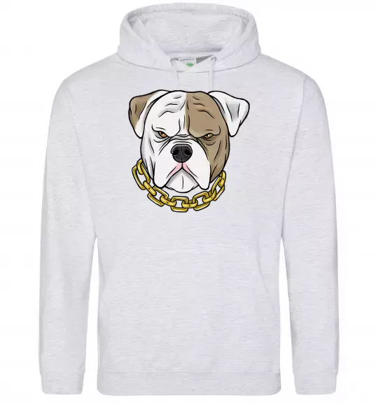 Женская толстовка (худи) Бульдог з ланцюгом Серый меланж фото