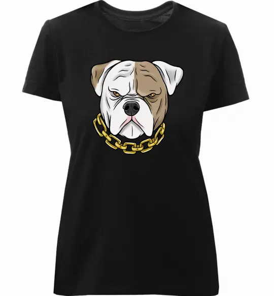 Жіноча преміум футболка Бульдог з ланцюгом Чорний фото