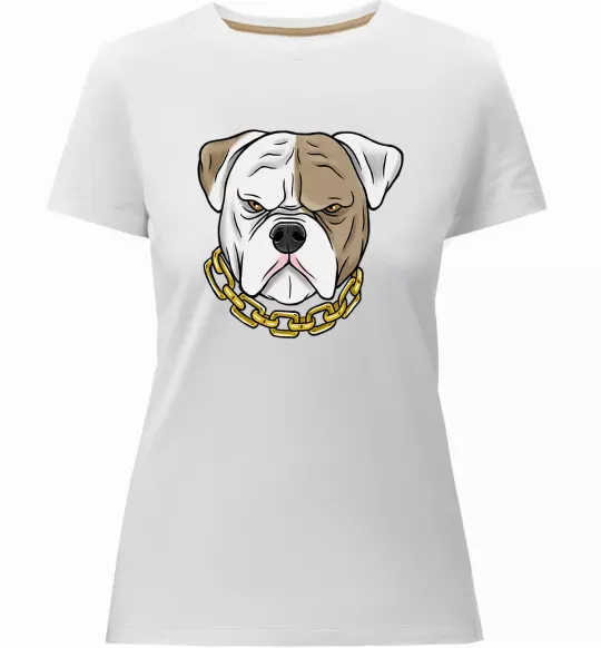 Жіноча преміум футболка Бульдог з ланцюгом Білий фото